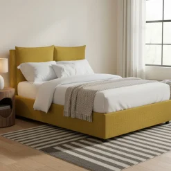 Letto Matrimoniale Giallo Ocra Sfoderabile Contenitore, Dimensione Materasso 160x200 cm - Davoli
