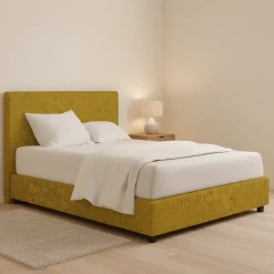 Letto Matrimoniale Giallo Ocra Sfoderabile Contenitore, Dimensione Materasso 160x200 cm - Melilli