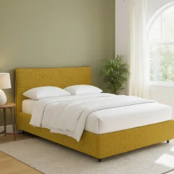 Letto Matrimoniale Giallo Ocra Sfoderabile Contenitore, Dimensione Materasso 160x200 cm - Rozzone