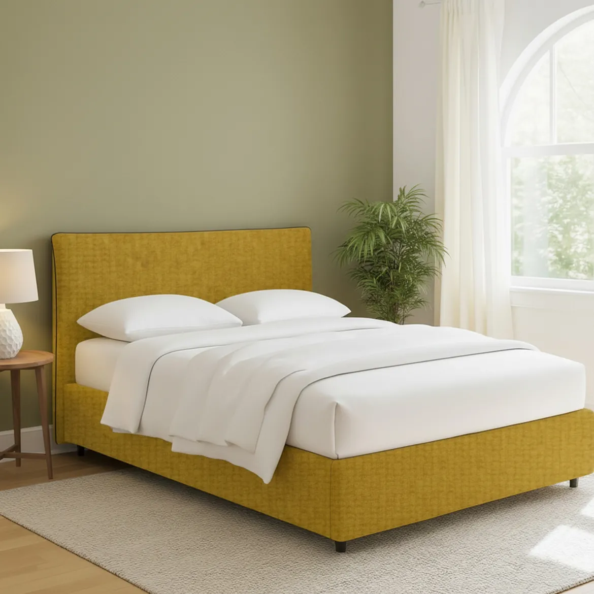 Letto Matrimoniale Giallo Ocra Sfoderabile Contenitore, Dimensione Materasso 160x200 cm - Rozzone