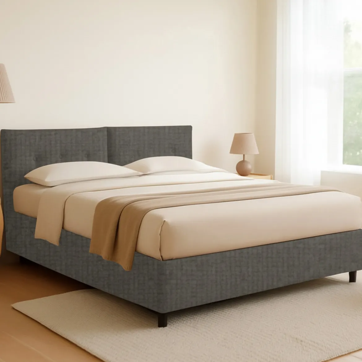 Letto Matrimoniale Grigio Antracite Sfoderabile Contenitore, Dimensione Materasso 160x190 cm Made in Italy - Lioni