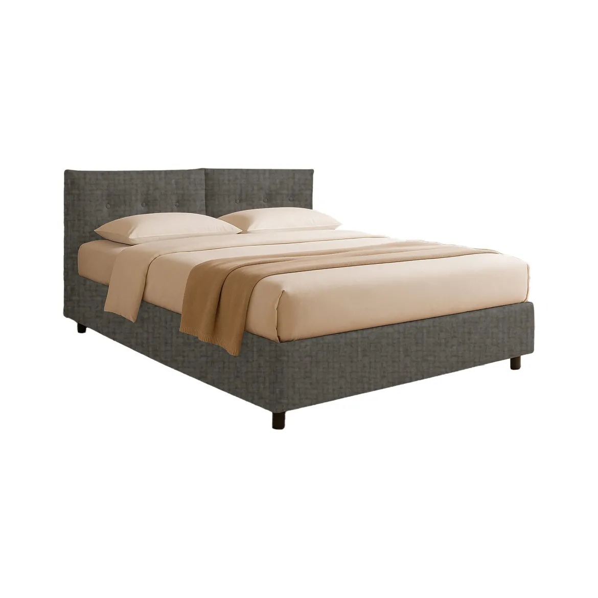 Letto Matrimoniale Grigio Antracite Sfoderabile Contenitore, Dimensione Materasso 160x190 cm Made in Italy - Lioni