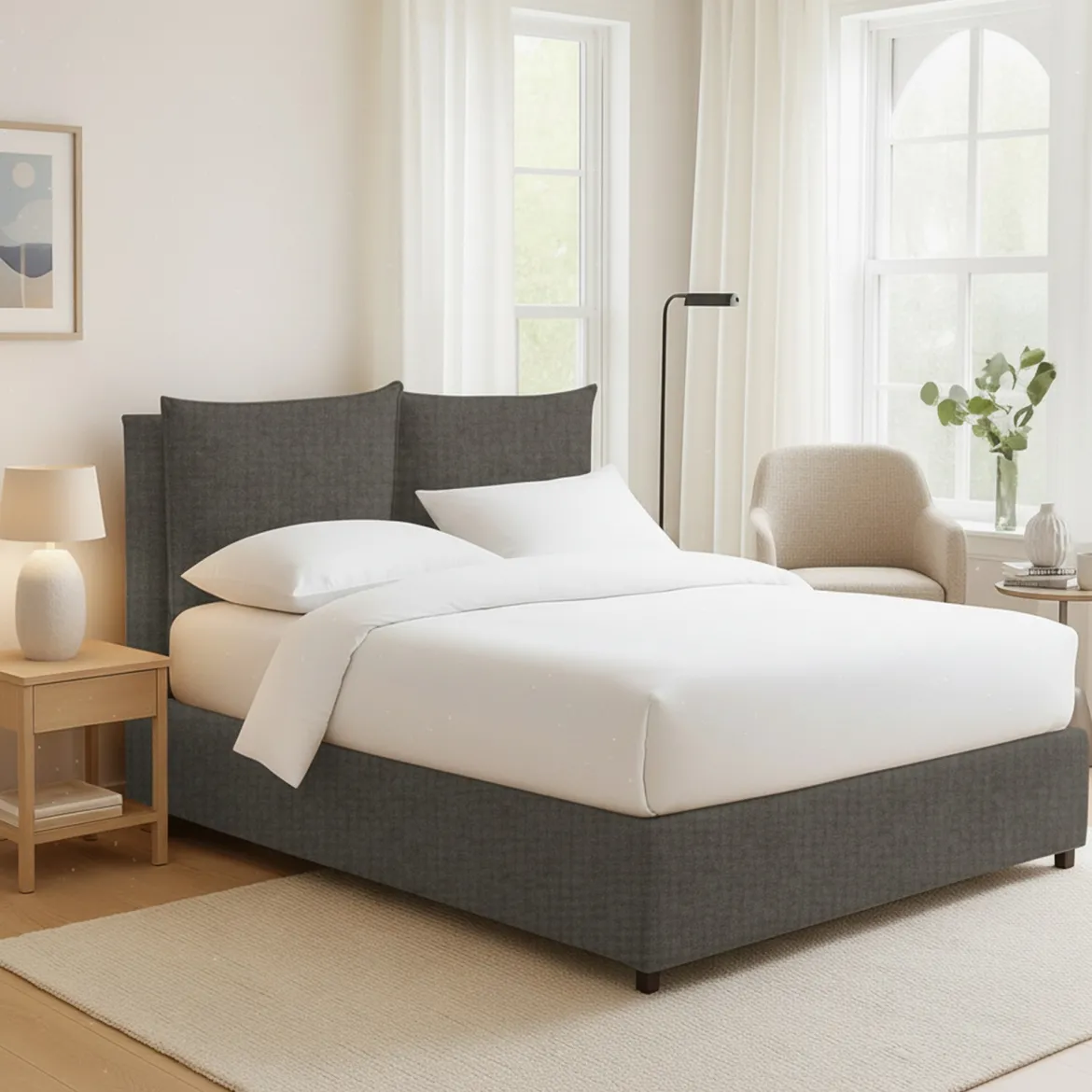 Letto Matrimoniale Grigio Antracite Sfoderabile Contenitore, Dimensione Materasso 160x190 cm Made in Italy - Soliera