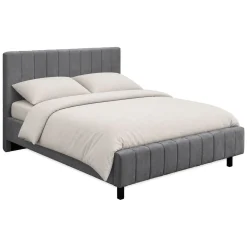 Letto Matrimoniale Grigio Dimensione Materasso 160x200 cm Testiera e Giroletto Imbottiti, Imbottito - Exmouth