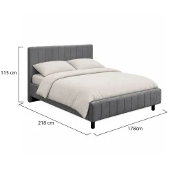 Letto Matrimoniale Grigio Dimensione Materasso 160x200 cm Testiera e Giroletto Imbottiti, Imbottito - Exmouth