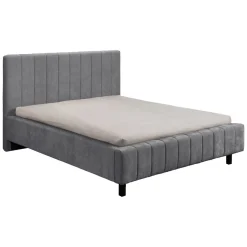 Letto Matrimoniale Grigio Dimensione Materasso 160x200 cm Testiera e Giroletto Imbottiti, Imbottito - Exmouth