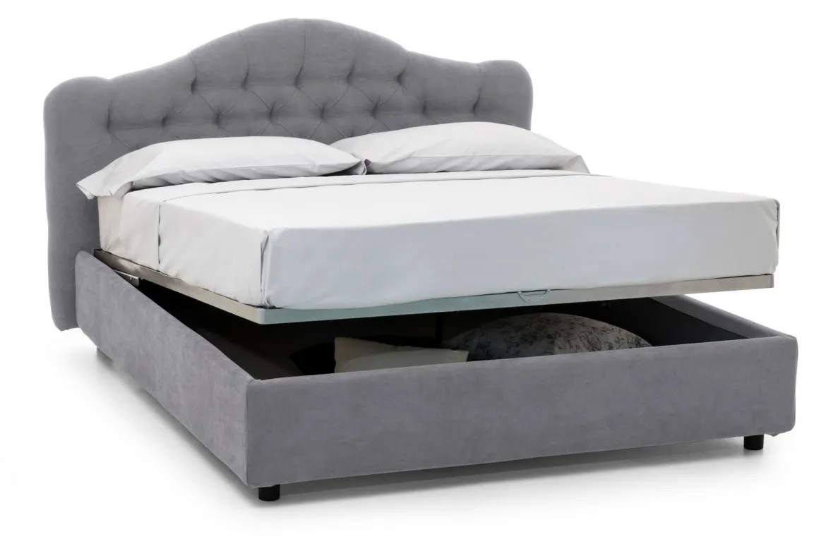 Letto Matrimoniale Grigio Materasso Incluso Sfoderabile, Contenitore Made in Italy - Alfer