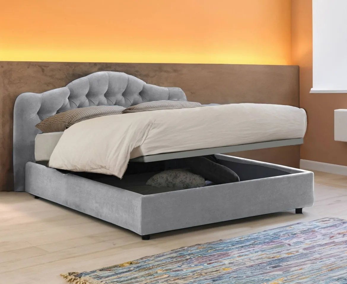 Letto Matrimoniale Grigio Materasso Incluso Sfoderabile, Contenitore Made in Italy - Alfer