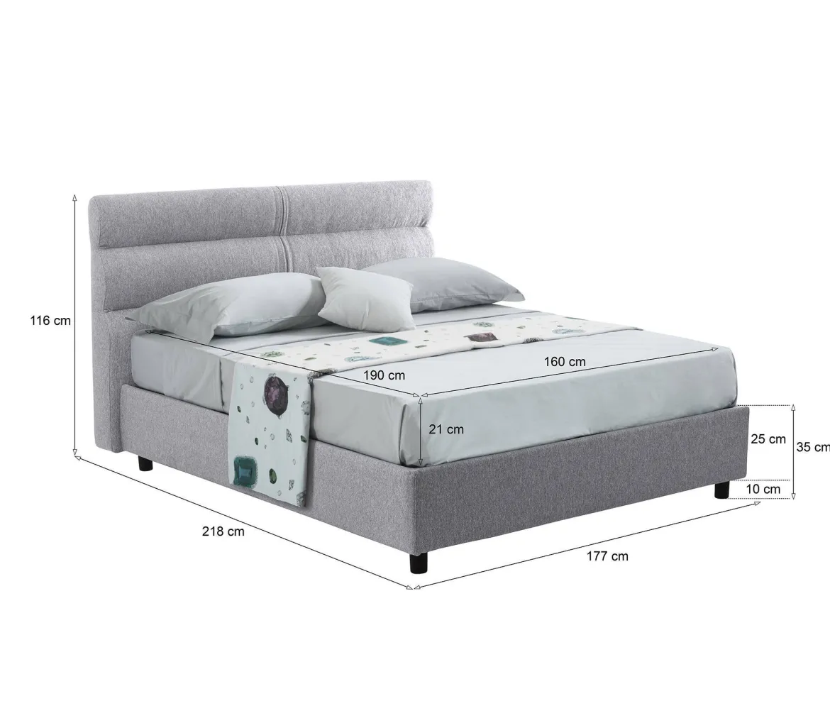 Letto Matrimoniale Grigio Materasso Incluso Sfoderabile, Contenitore Made in Italy - Briatico