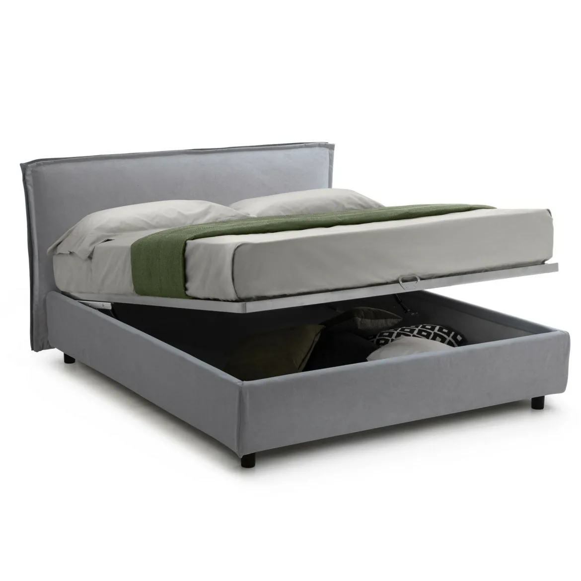 Letto Matrimoniale Grigio Materasso Incluso Sfoderabile, Contenitore Made in Italy - Bruzolo