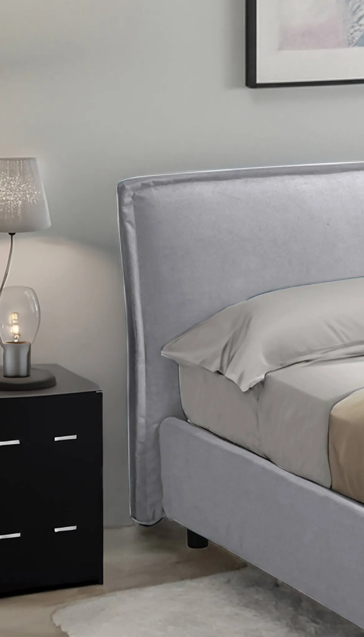 Letto Matrimoniale Grigio Materasso Incluso Sfoderabile, Contenitore Made in Italy - Bruzolo