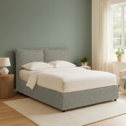 Letto Matrimoniale Grigio Sabbia Sfoderabile Contenitore, Dimensione Materasso 160x190 cm Made in Italy - Calcio