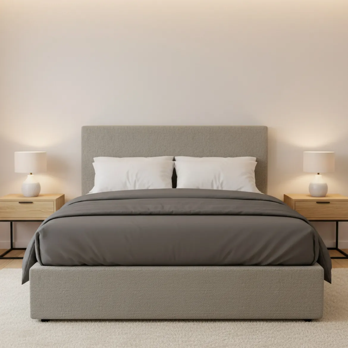 Letto Matrimoniale Grigio Sabbia Sfoderabile Contenitore, Dimensione Materasso 160x190 cm Made in Italy - Riesi