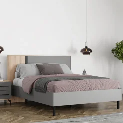 Letto Matrimoniale Grigio Scuro Marrone Rovere Dimensione Materasso 180x200 cm Peso Supportato 200 kg, Matrimoniale - Banff