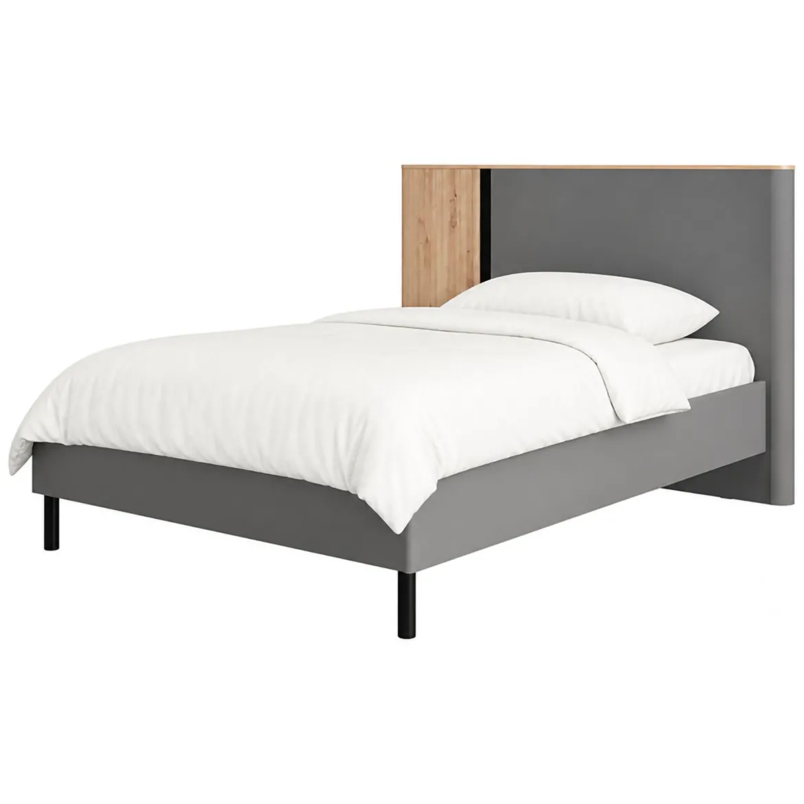 Letto Matrimoniale Grigio Scuro Marrone Rovere Dimensione Materasso 180x200 cm Peso Supportato 200 kg, Matrimoniale - Banff