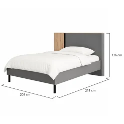 Letto Matrimoniale Grigio Scuro Marrone Rovere Dimensione Materasso 180x200 cm Peso Supportato 200 kg, Matrimoniale - Banff