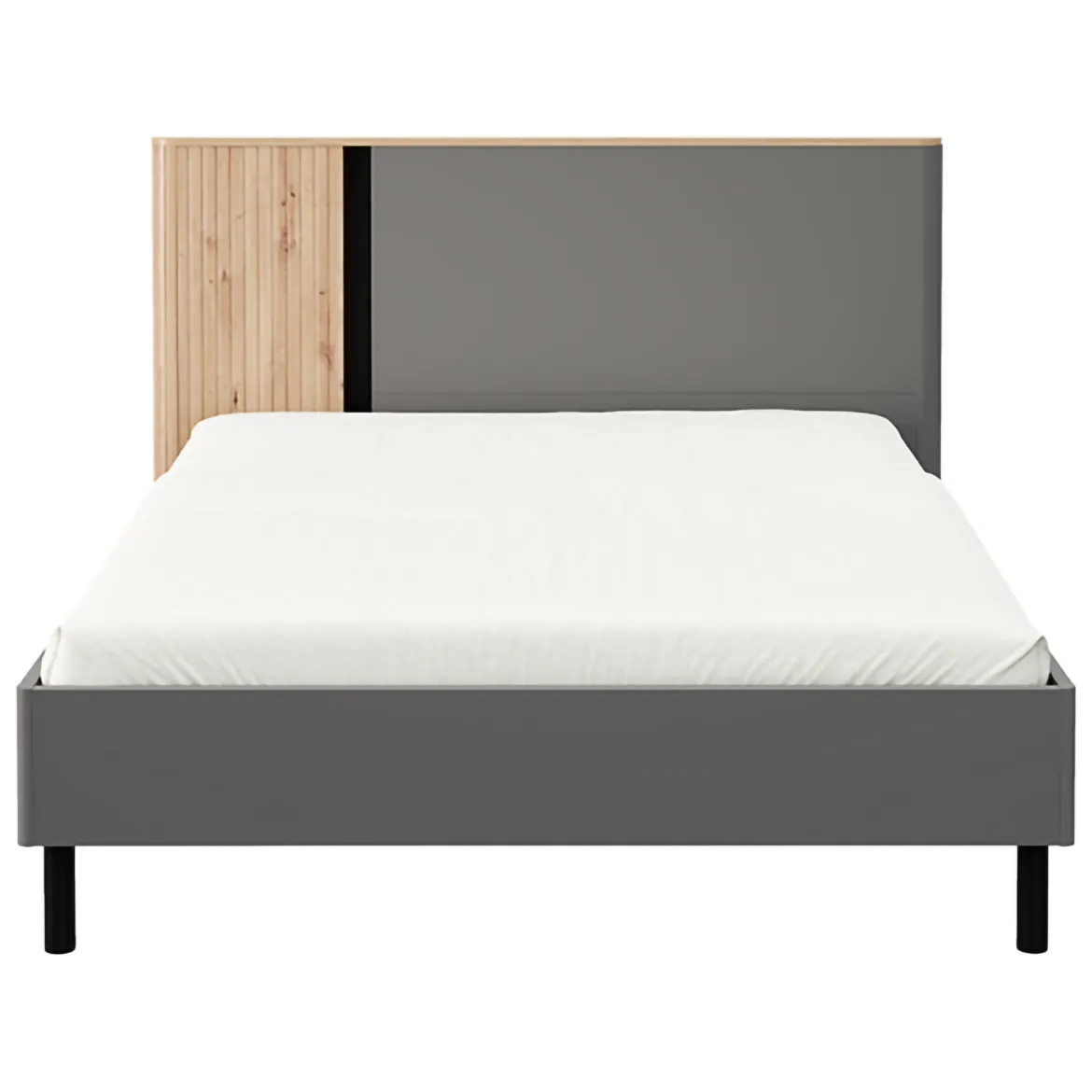Letto Matrimoniale Grigio Scuro Marrone Rovere Dimensione Materasso 180x200 cm Peso Supportato 200 kg, Matrimoniale - Banff