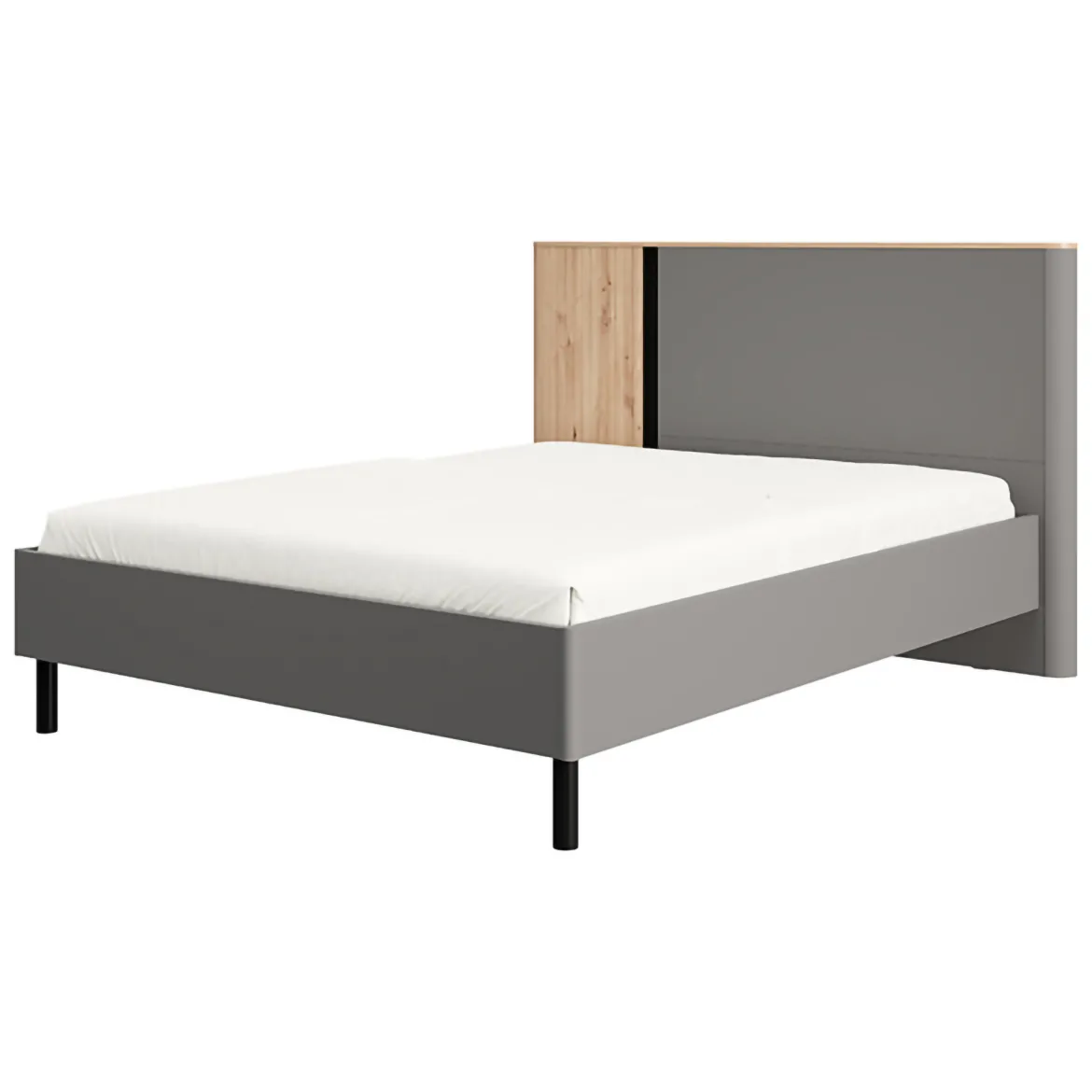 Letto Matrimoniale Grigio Scuro Marrone Rovere Dimensione Materasso 180x200 cm Peso Supportato 200 kg, Matrimoniale - Banff