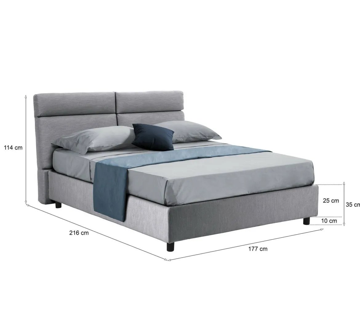 Letto Matrimoniale Grigio Sfoderabile Contenitore, Dimensione Materasso 160x190 cm Made in Italy - Alcatron