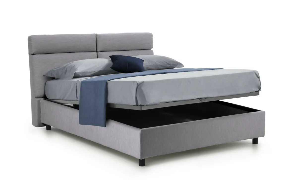 Letto Matrimoniale Grigio Sfoderabile Contenitore, Dimensione Materasso 160x190 cm Made in Italy - Alcatron