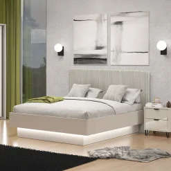 Letto Matrimoniale Grigio Tortora Testiera Imbottita Effetto Velluto Imbottito, Dimensione Materasso 180x200 cm - Ragogna