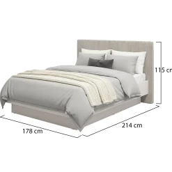 Letto Matrimoniale Grigio Tortora Testiera Imbottita Effetto Velluto Imbottito, Dimensione Materasso 180x200 cm - Ragogna