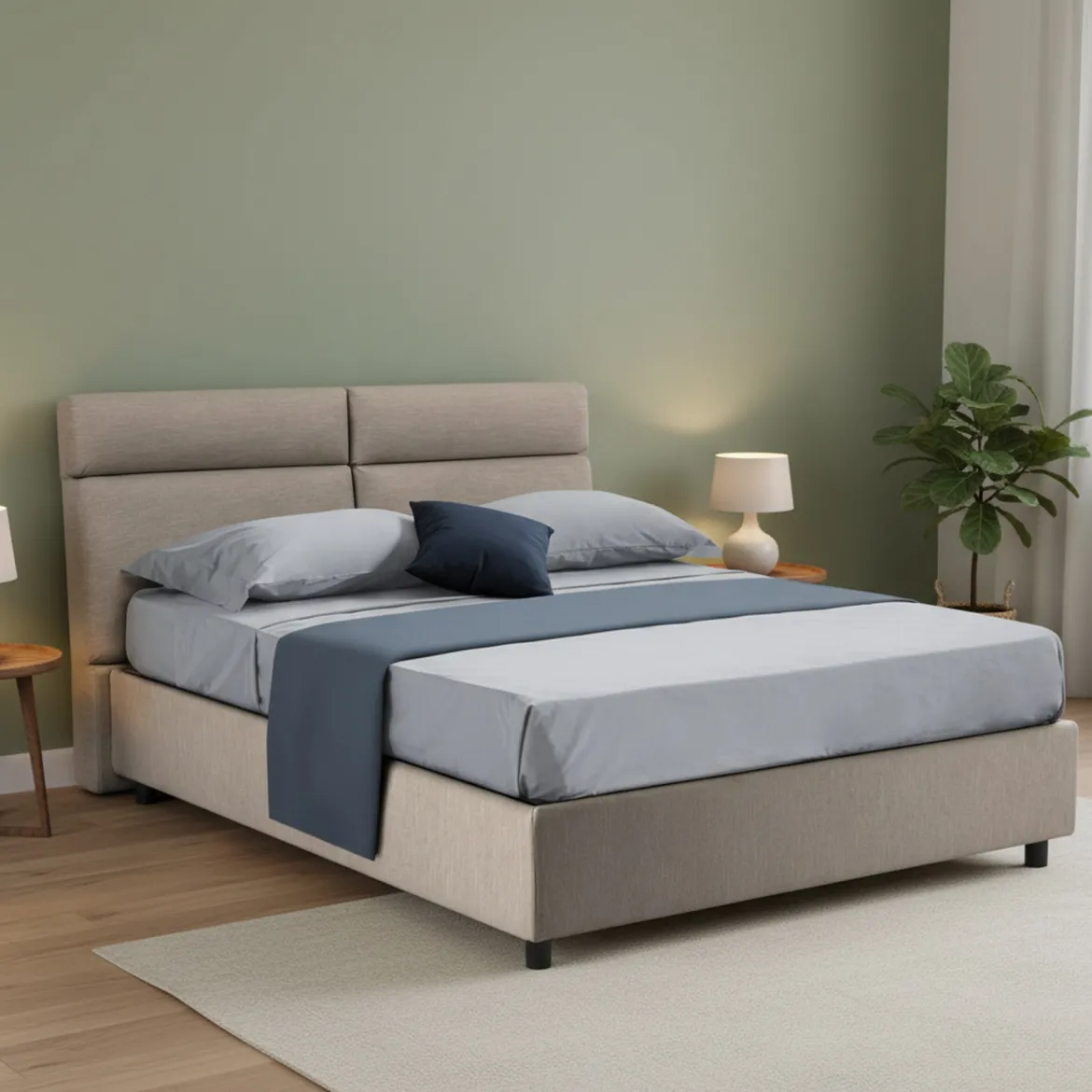 Letto Matrimoniale Grigio Tortora Materasso Incluso Sfoderabile, Contenitore Made in Italy - Asica