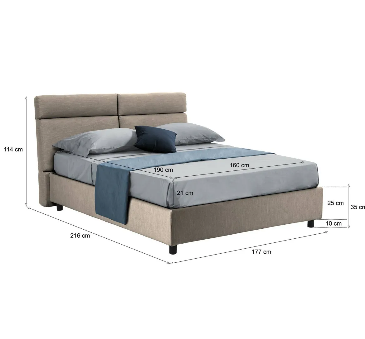 Letto Matrimoniale Grigio Tortora Materasso Incluso Sfoderabile, Contenitore Made in Italy - Asica