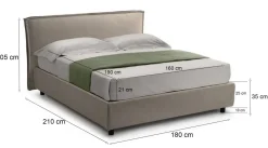 Letto Matrimoniale Grigio Tortora Sfoderabile Contenitore, Dimensione Materasso 160x190 cm Made in Italy - Alcatron