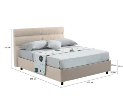 Letto Matrimoniale Grigio Tortora Sfoderabile Contenitore, Dimensione Materasso 160x190 cm Made in Italy - Brolo