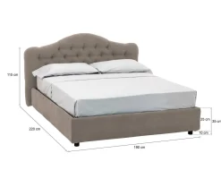 Letto Matrimoniale Grigio Tortora Sfoderabile Contenitore, Dimensione Materasso 160x200 cm Made in Italy - Aly