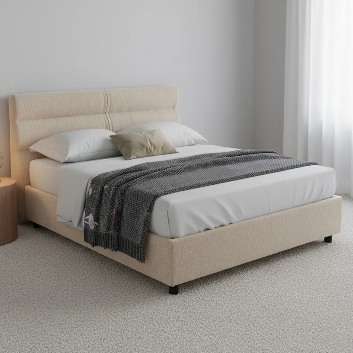 Letto Matrimoniale Grigio Tortora Sfoderabile Contenitore, Dimensione Materasso 160x200 cm Made in Italy - Bubbio
