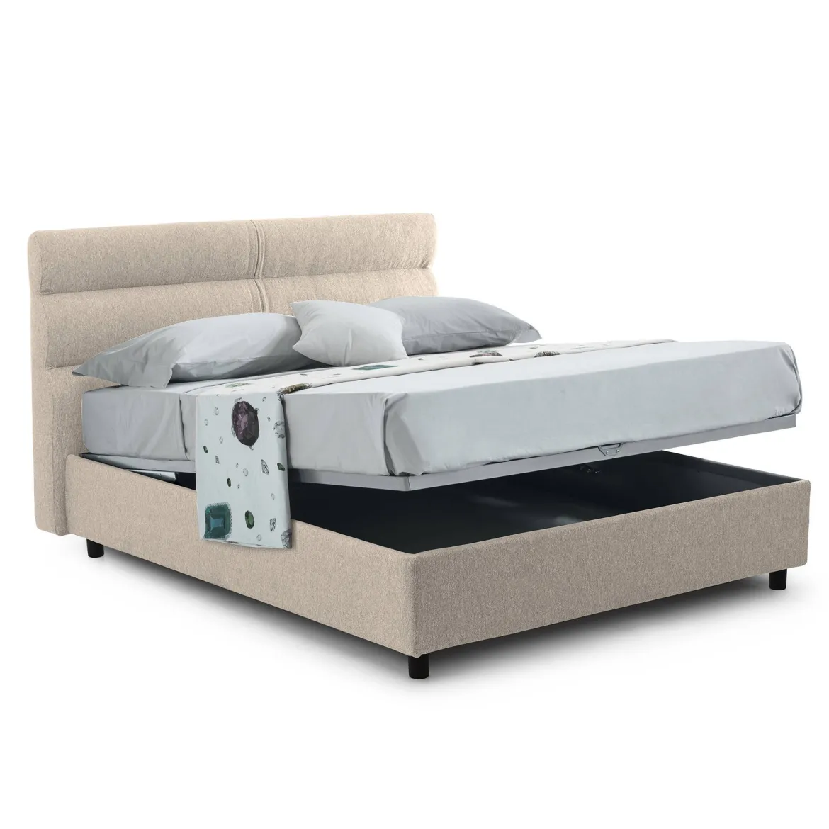 Letto Matrimoniale Grigio Tortora Sfoderabile Contenitore, Dimensione Materasso 160x200 cm Made in Italy - Bubbio