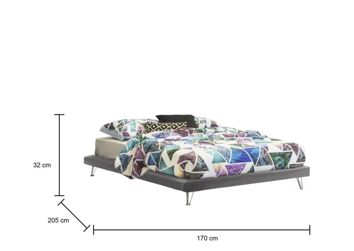 Letto matrimoniale grigio 170x205cm imbottito - Arbatrax