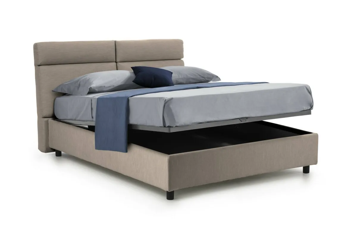 Letto Matrimoniale in Tessuto Grigio Tortora