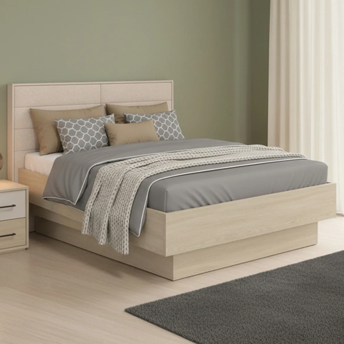 Letto Matrimoniale Marrone Rovere Bianco Crema Testiera Imbottita Imbottito, Dimensione Materasso 180x200 cm - Circeo