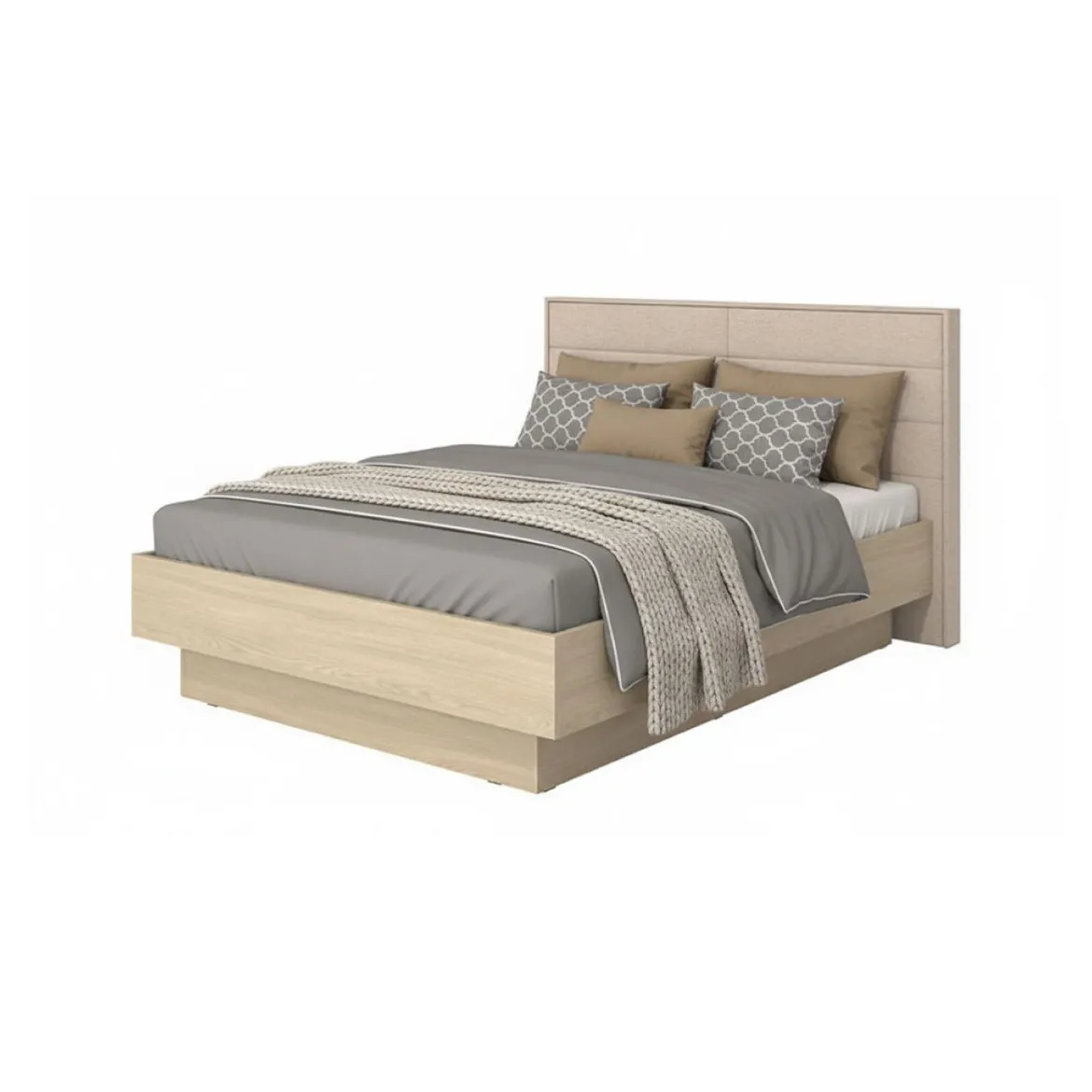 Letto Matrimoniale Marrone Rovere Bianco Crema Testiera Imbottita Imbottito, Dimensione Materasso 180x200 cm - Circeo