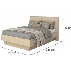Letto Matrimoniale Marrone Rovere Bianco Crema Testiera Imbottita Imbottito, Dimensione Materasso 180x200 cm - Circeo