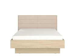 Letto Matrimoniale Marrone Rovere Bianco Crema Testiera Imbottita Imbottito, Dimensione Materasso 180x200 cm - Circeo