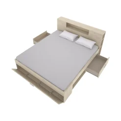 Letto Matrimoniale Marrone Rovere Grigio Grigio Tortora Testiera Imbottita Imbottito, Dimensione Materasso 160x200 cm - Maida