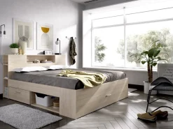 Letto Matrimoniale Marrone Rovere Contenitore Dimensione Materasso 160x200 cm, Peso Supportato 150 kg - Murlo