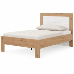 Letto Matrimoniale Marrone Rovere Nodi Bianco Dimensione Materasso 160x200 cm Testata Dettaglio Rigato, Peso Supportato 200 kg - Munnar