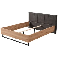 Letto Matrimoniale Marrone Rovere Nodi Nero Antracite Testiera Imbottita Imbottito, Dimensione Materasso 160x200 cm - Chiusa
