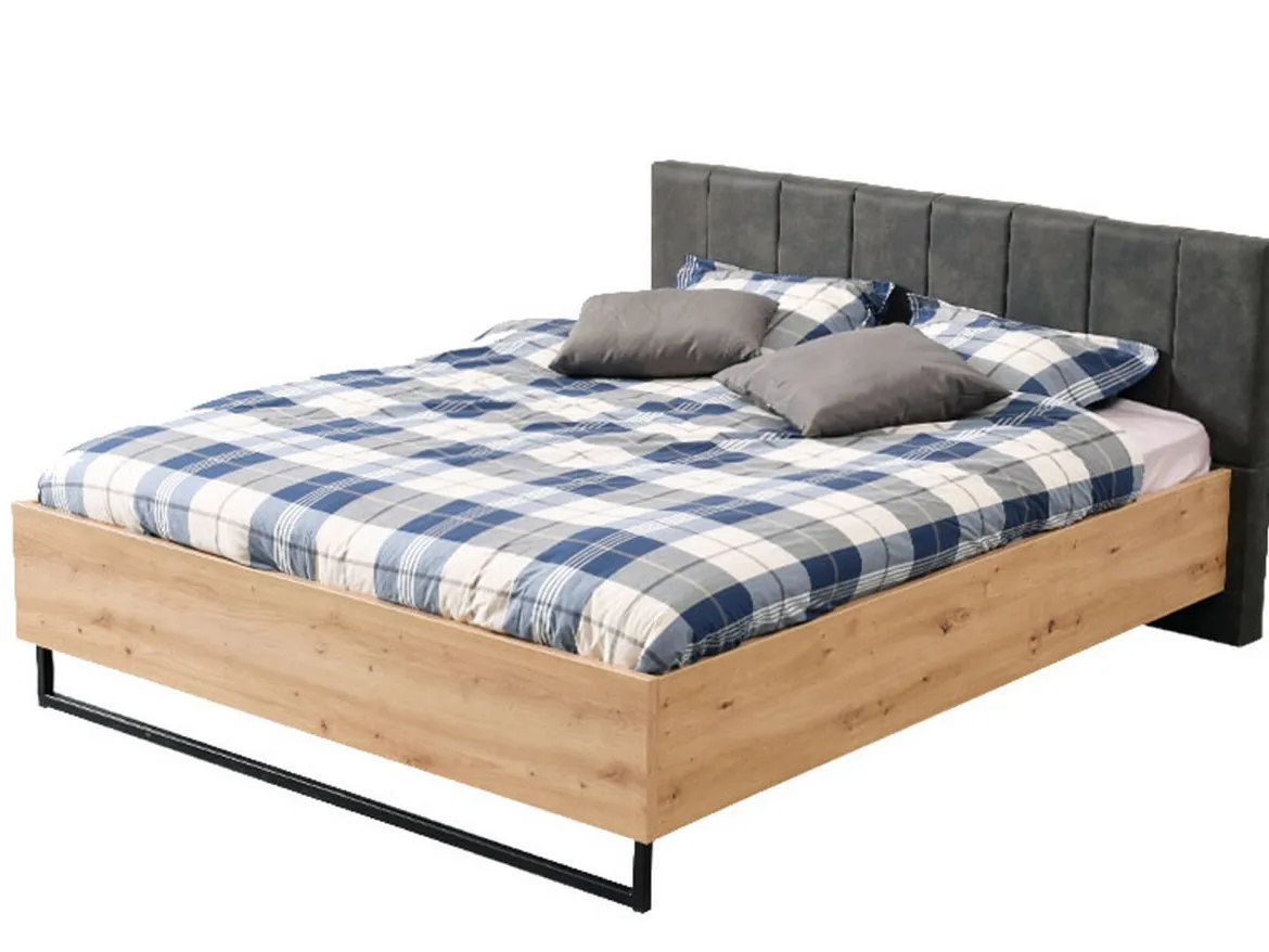 Letto Matrimoniale Marrone Rovere Nodi Nero Antracite Testiera Imbottita Imbottito, Dimensione Materasso 160x200 cm - Chiusa