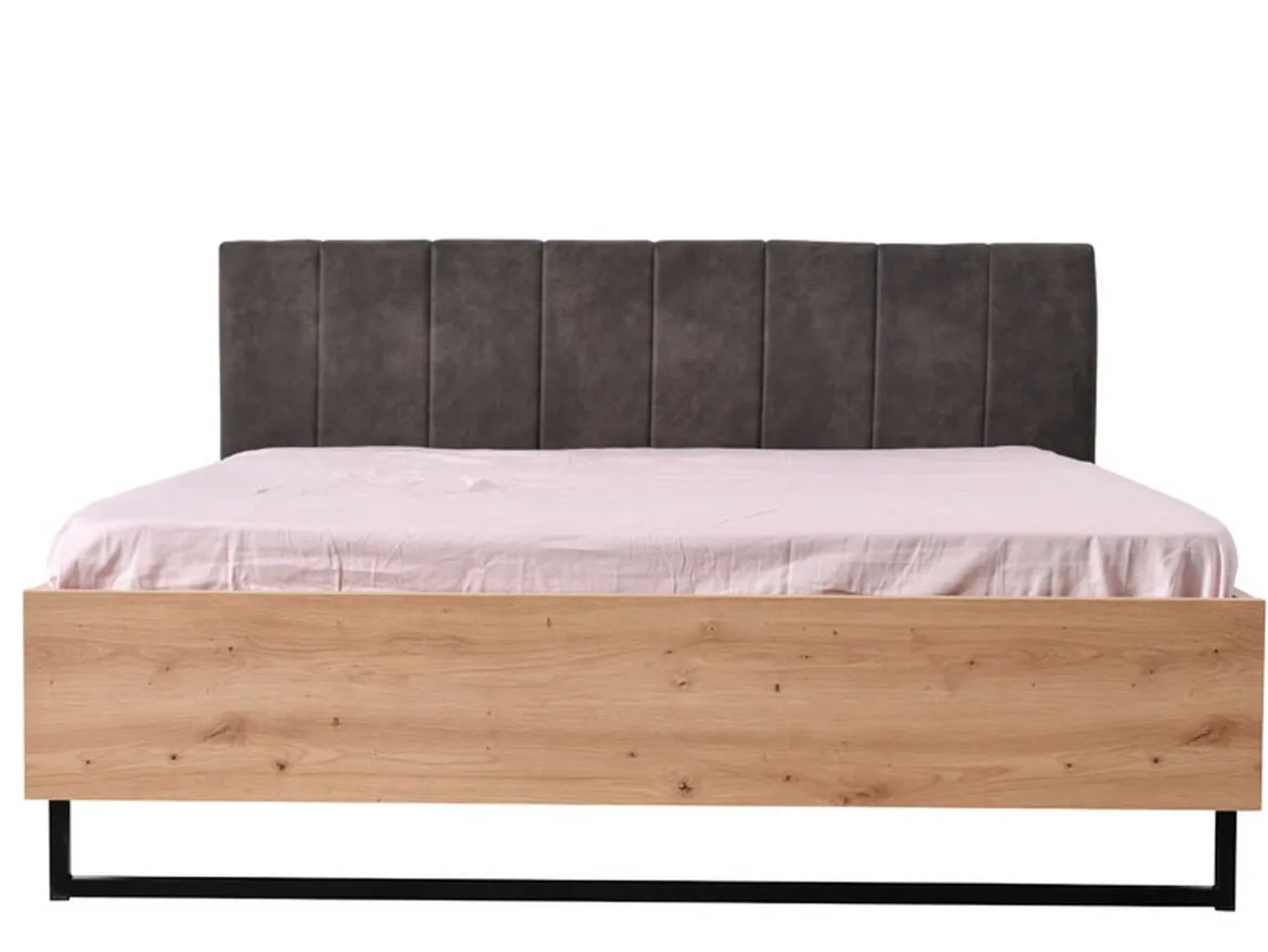 Letto Matrimoniale Marrone Rovere Nodi Nero Antracite Testiera Imbottita Imbottito, Dimensione Materasso 160x200 cm - Chiusa