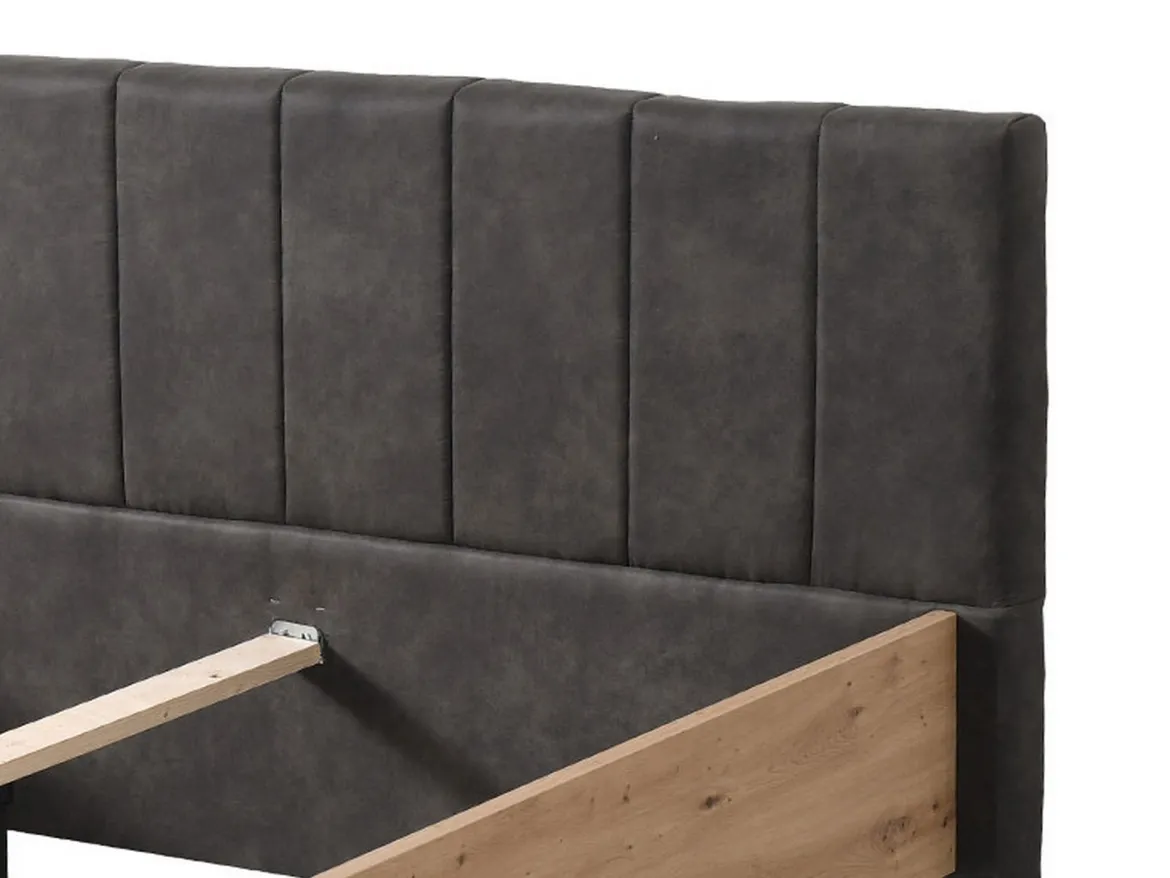 Letto Matrimoniale Marrone Rovere Nodi Nero Antracite Testiera Imbottita Imbottito, Dimensione Materasso 160x200 cm - Chiusa