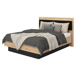 Letto Matrimoniale Marrone Rovere Nodi Nero Dimensione Materasso 160x200 cm Imbottito, Testiera Imbottita - Filogaso
