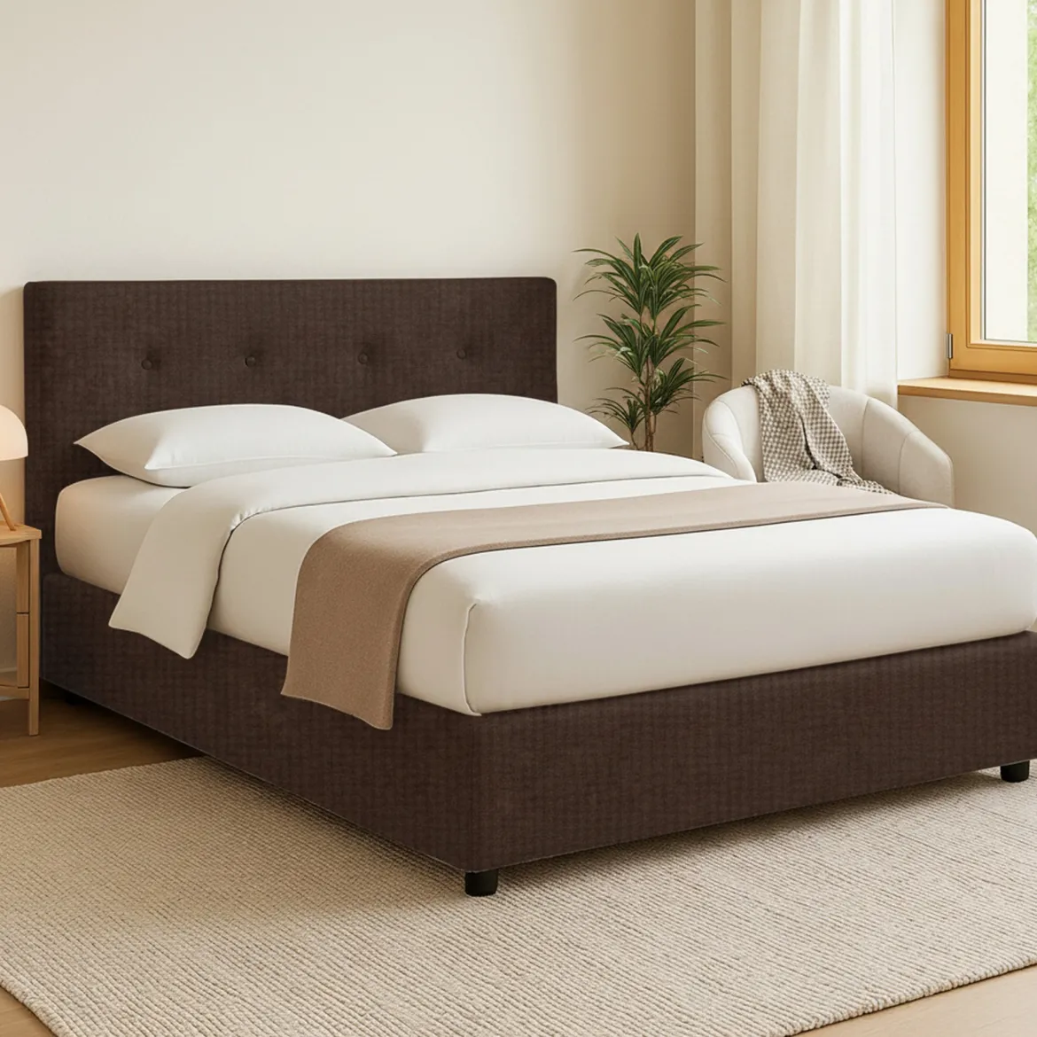 Letto Matrimoniale Marrone Sfoderabile Contenitore, Dimensione Materasso 160x190 cm - Colere