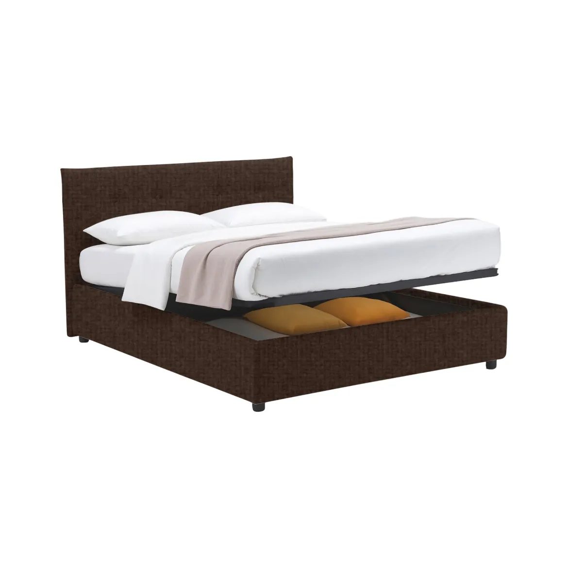 Letto Matrimoniale Marrone Sfoderabile Contenitore, Dimensione Materasso 160x200 cm - Melilli
