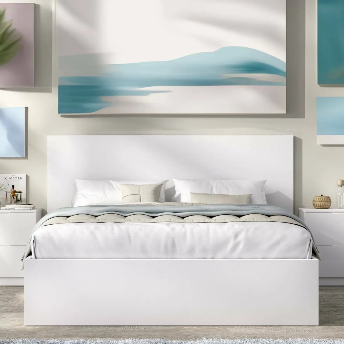 Letto matrimoniale moderno bianco 205x169cm compatto - Ignacio